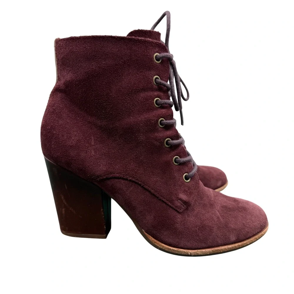 Kork-Ease Elfa‎ Lace Up Ankle Bootie Size 7.5 Maroon Suede Coastal Cowgirl
